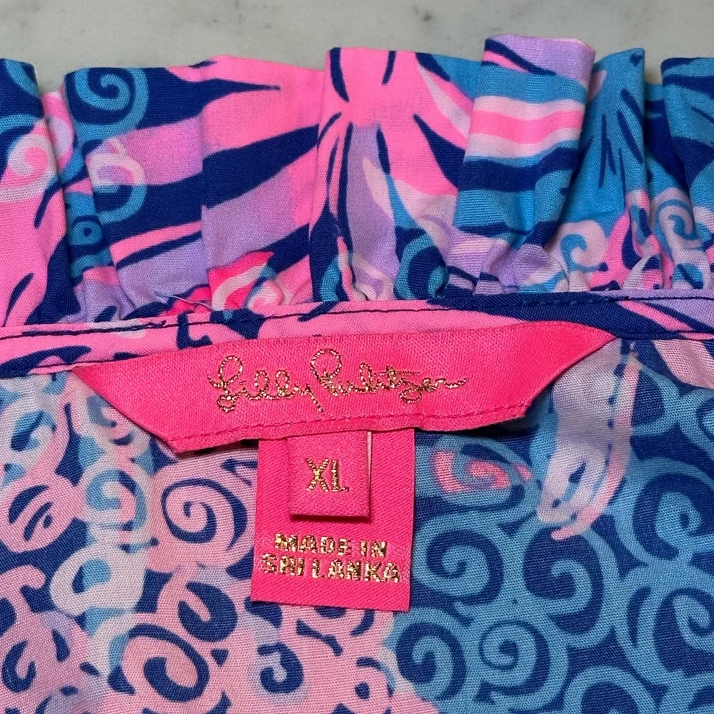 Lilly Pulitzer Sherida Top Borealis Blue Tropic Down Low Size XL - Picture 4 of 9